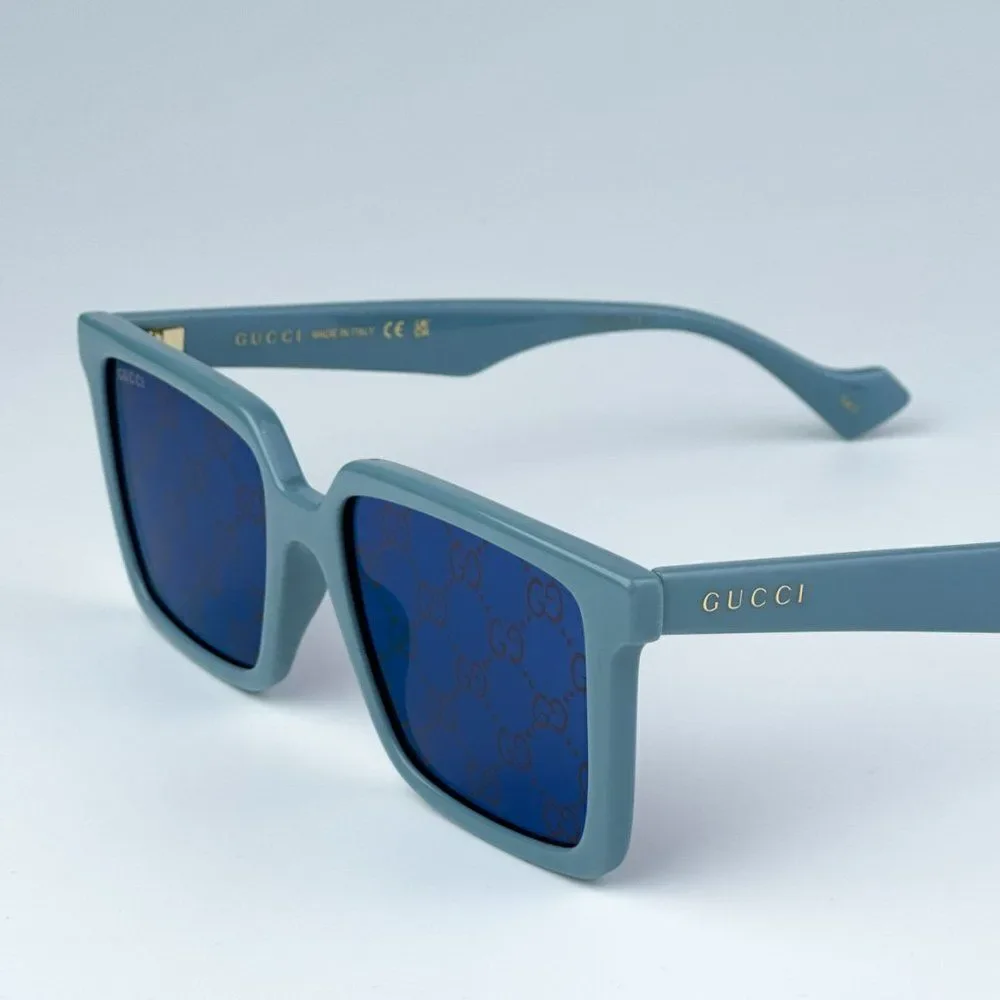NEW Gucci GG1540S 003 Light Blue Violet Logo Mirrored Men Square 55mm Sunglasses